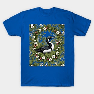 Common Loon Surrounded By Lady's Slipper Flowers T-Shirt